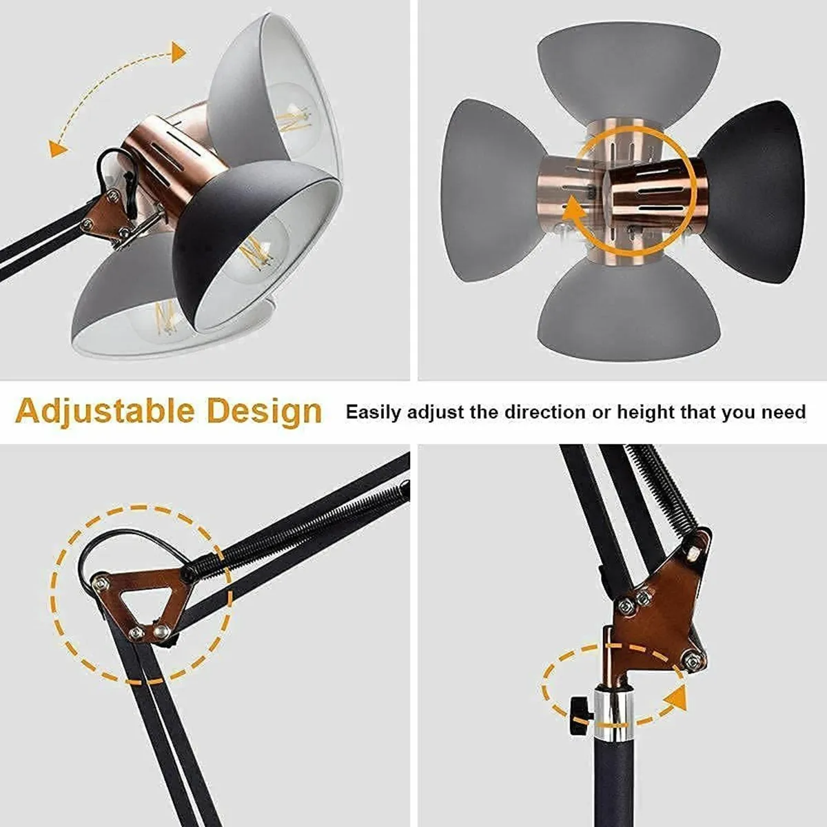 Modern Grey-Black Copper Reading Floor Lamp - Image 4