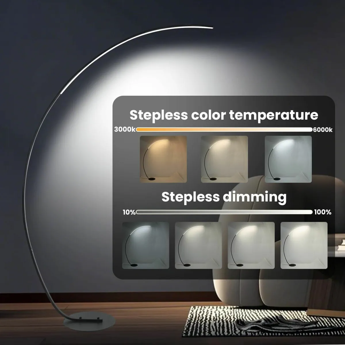 Arc Floor Lamp 40W 3 Color 5 Levels Brightness - Image 2