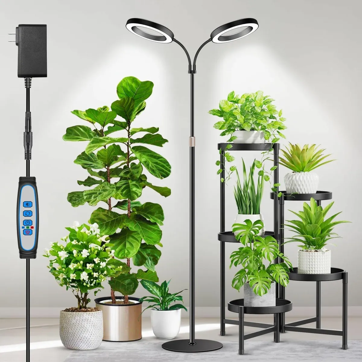 Grow Light 2 Head Black Full Spectrum Plant with - Image 1