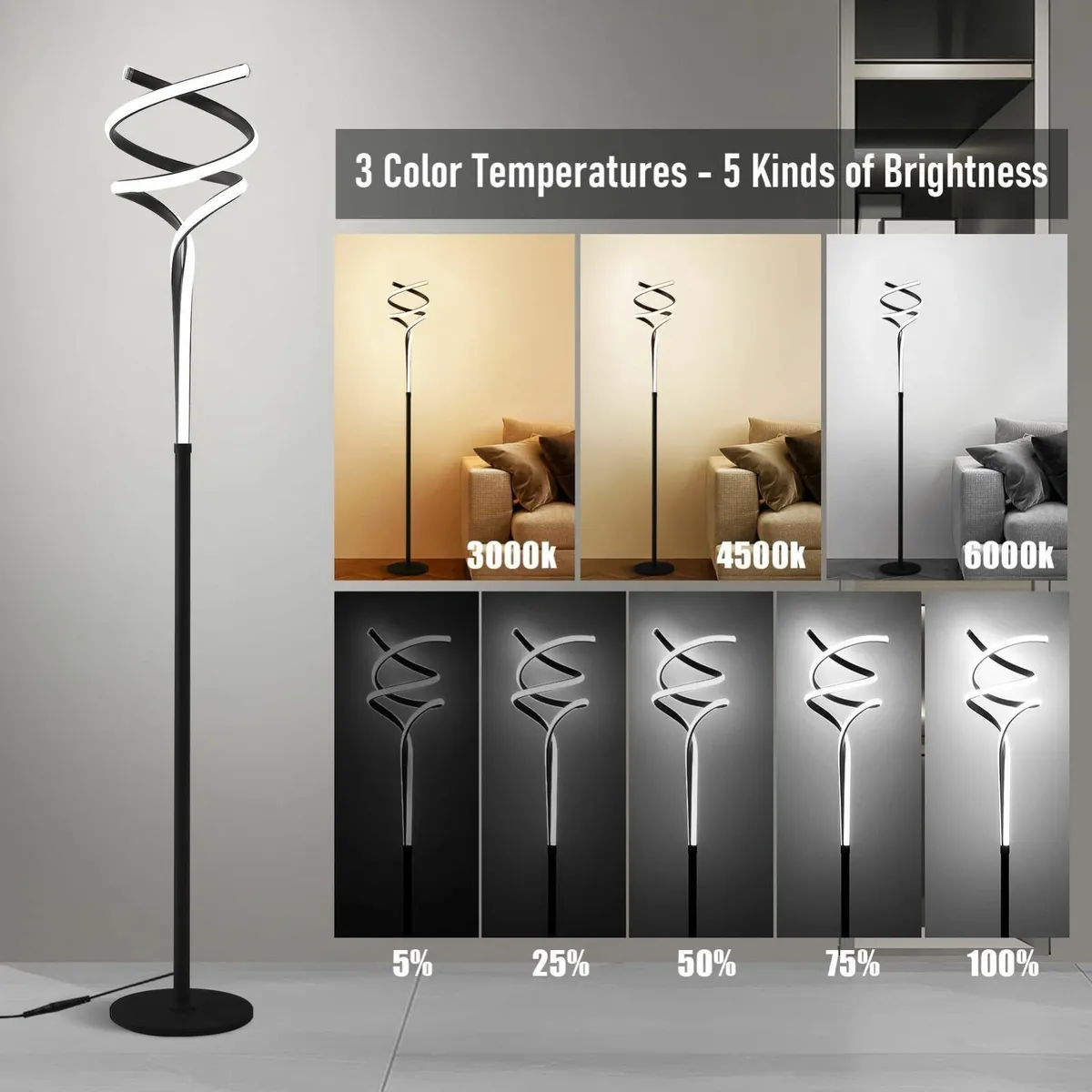 Floor Lamp Lamps for Living Room LED 3 Color 5 - Image 2
