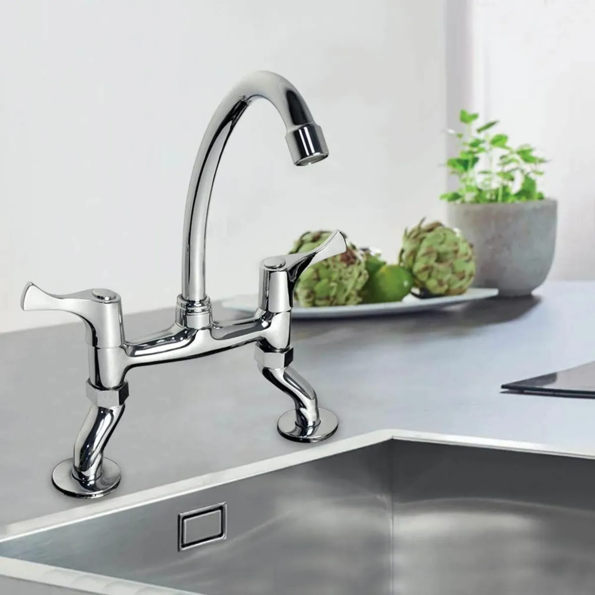 Bridge Kitchen Taps 2 Hole Adjustable Mixer Tap - Image 2