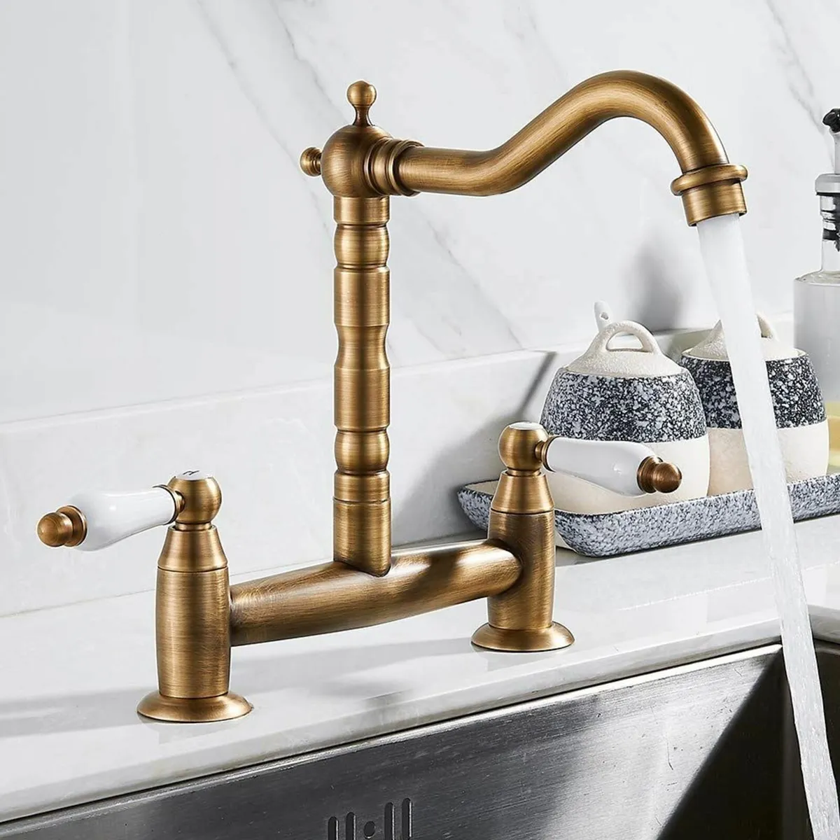 Traditional Kitchen Sink Mixer Tap 2 Hole Dual - Image 1