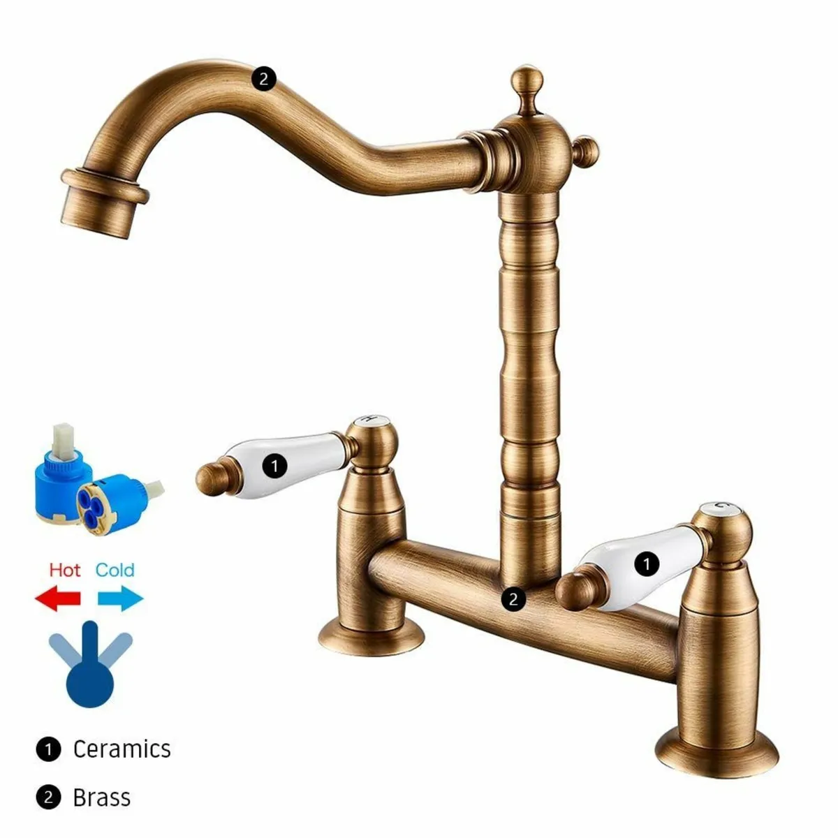 Traditional Kitchen Sink Mixer Tap 2 Hole Dual - Image 3