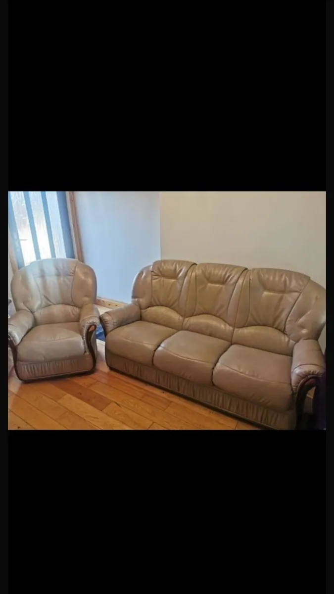 Italian leather 3 seater sofa and armchair - Image 1