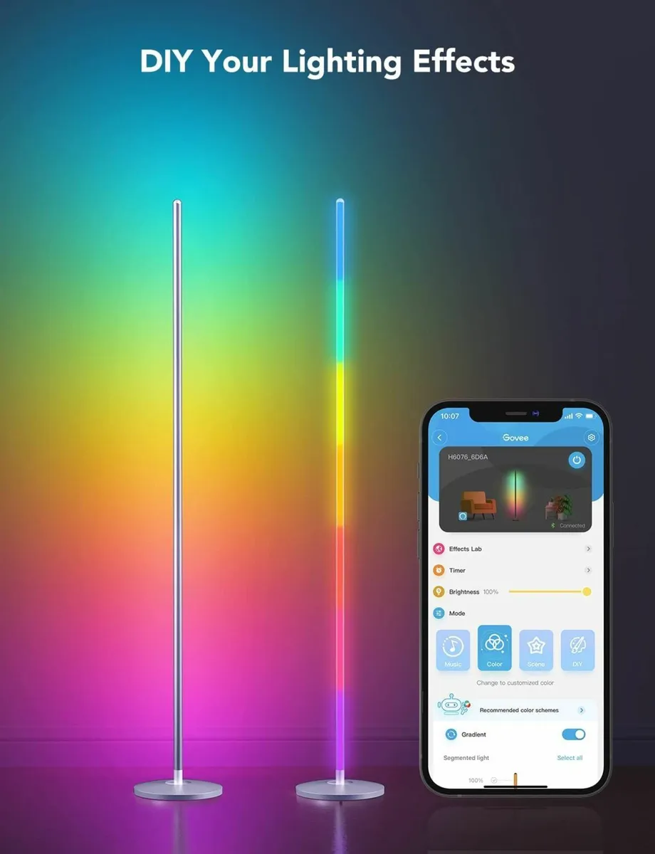 LED Floor Lamp RGBIC Modern Corner Silver with 61 - Image 2