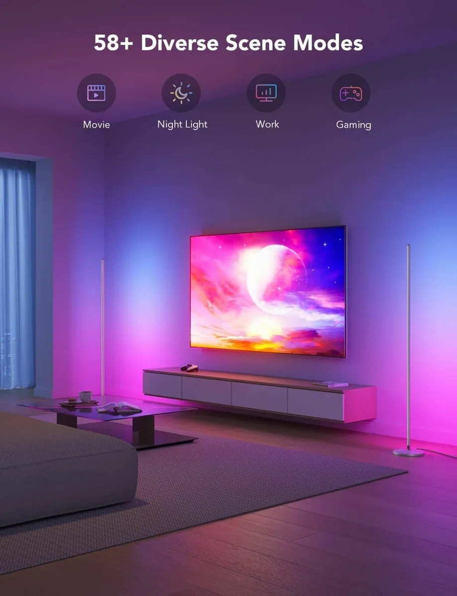 LED Floor Lamp RGBIC Modern Corner Silver with 61 - Image 3