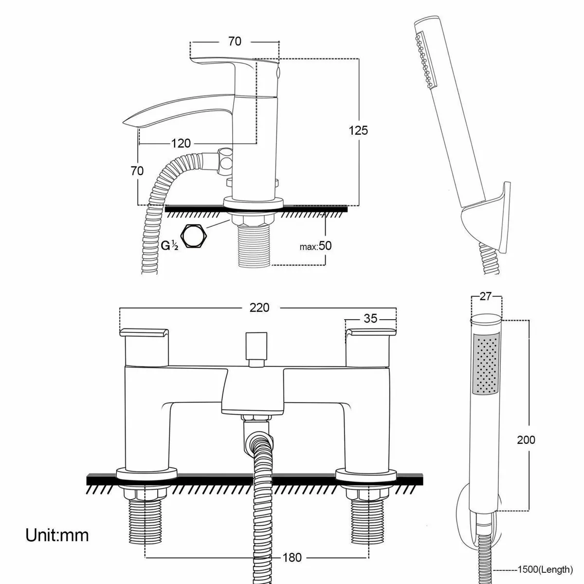 Basin and Bath Mixer Tap with Shower Attachment - Image 2