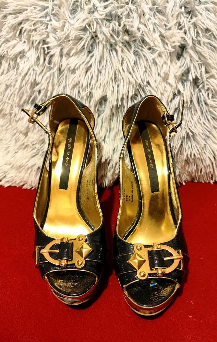 River Island Black & Gold Platform Heels – Size EU - Image 4