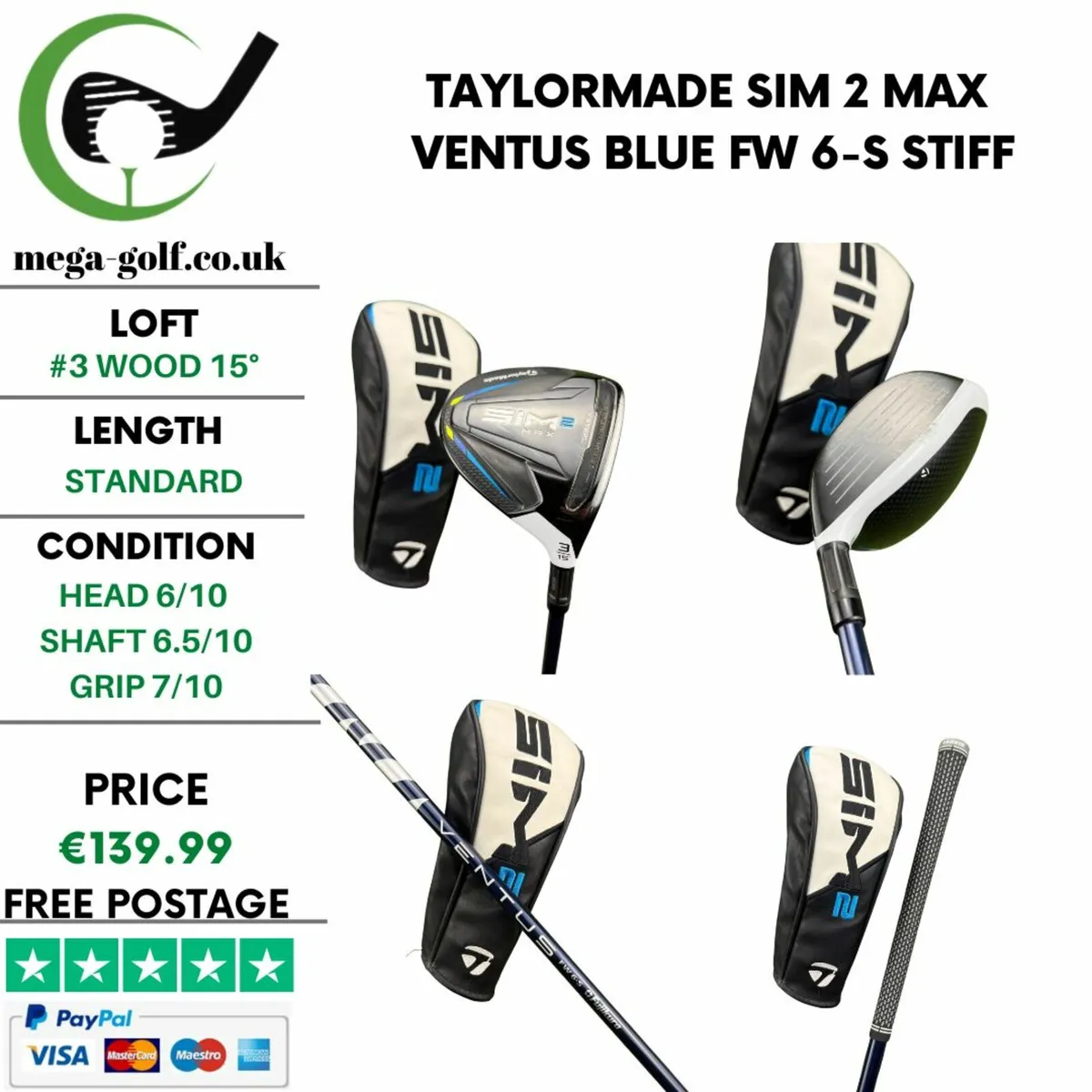 Taylormade Sim 2 Max #3 Wood 15° / Stiff - Image 1