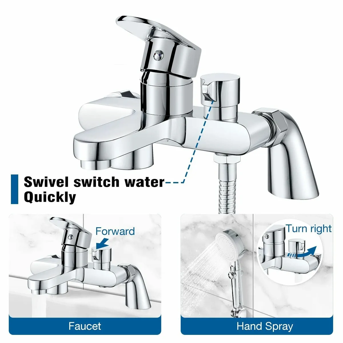 Bath Mixer Taps with Shower Set Modern Attachment - Image 4