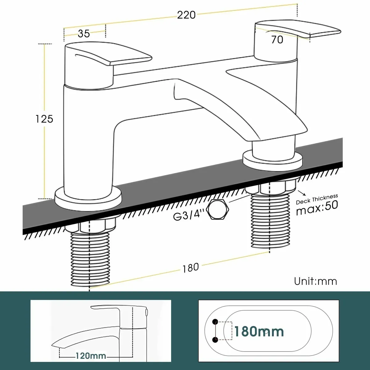 Bath Tap Waterfall Bathroom Bathtub Mixer Taps 2 - Image 3