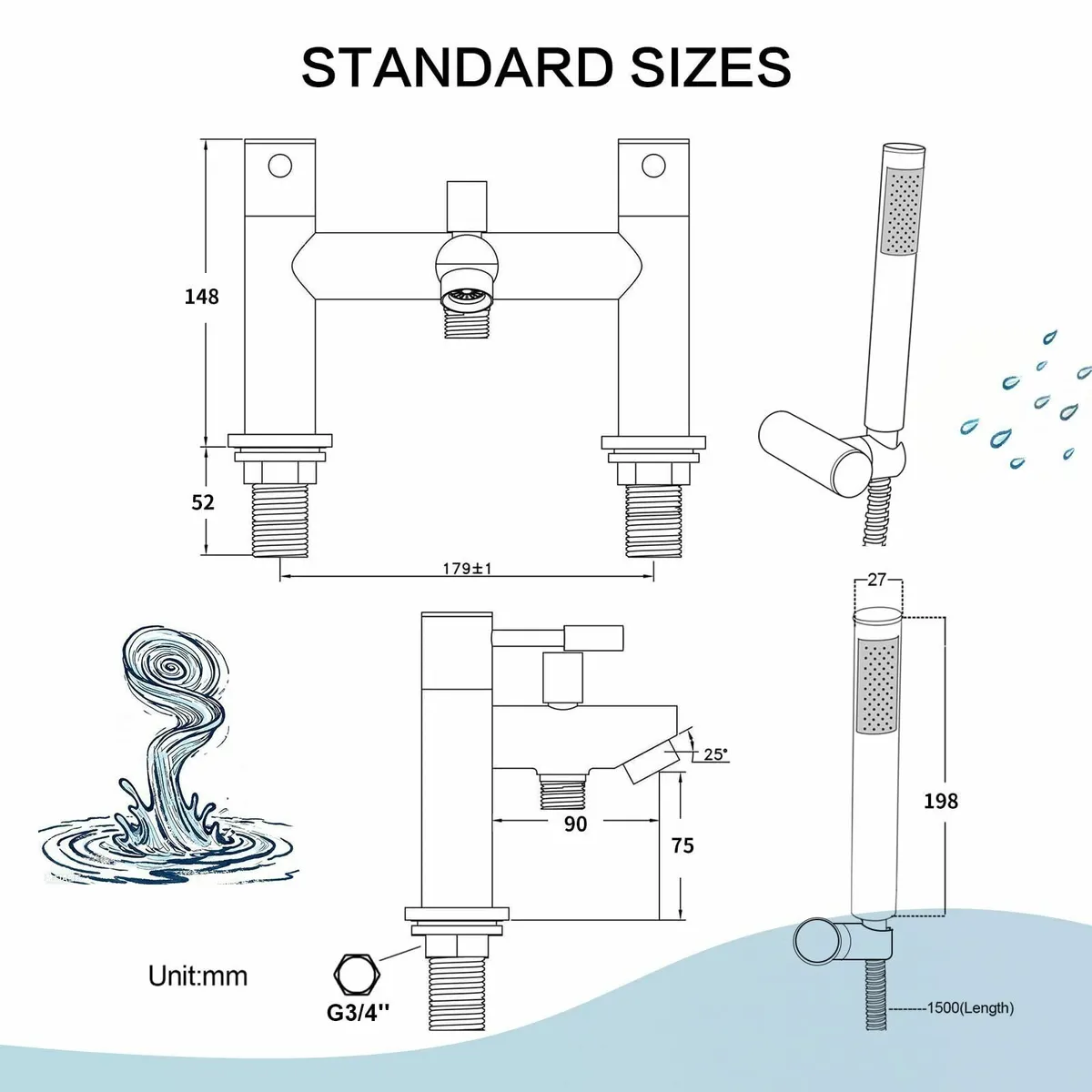 Bath Mixer Taps with Shower Attachment Bathroom - Image 3
