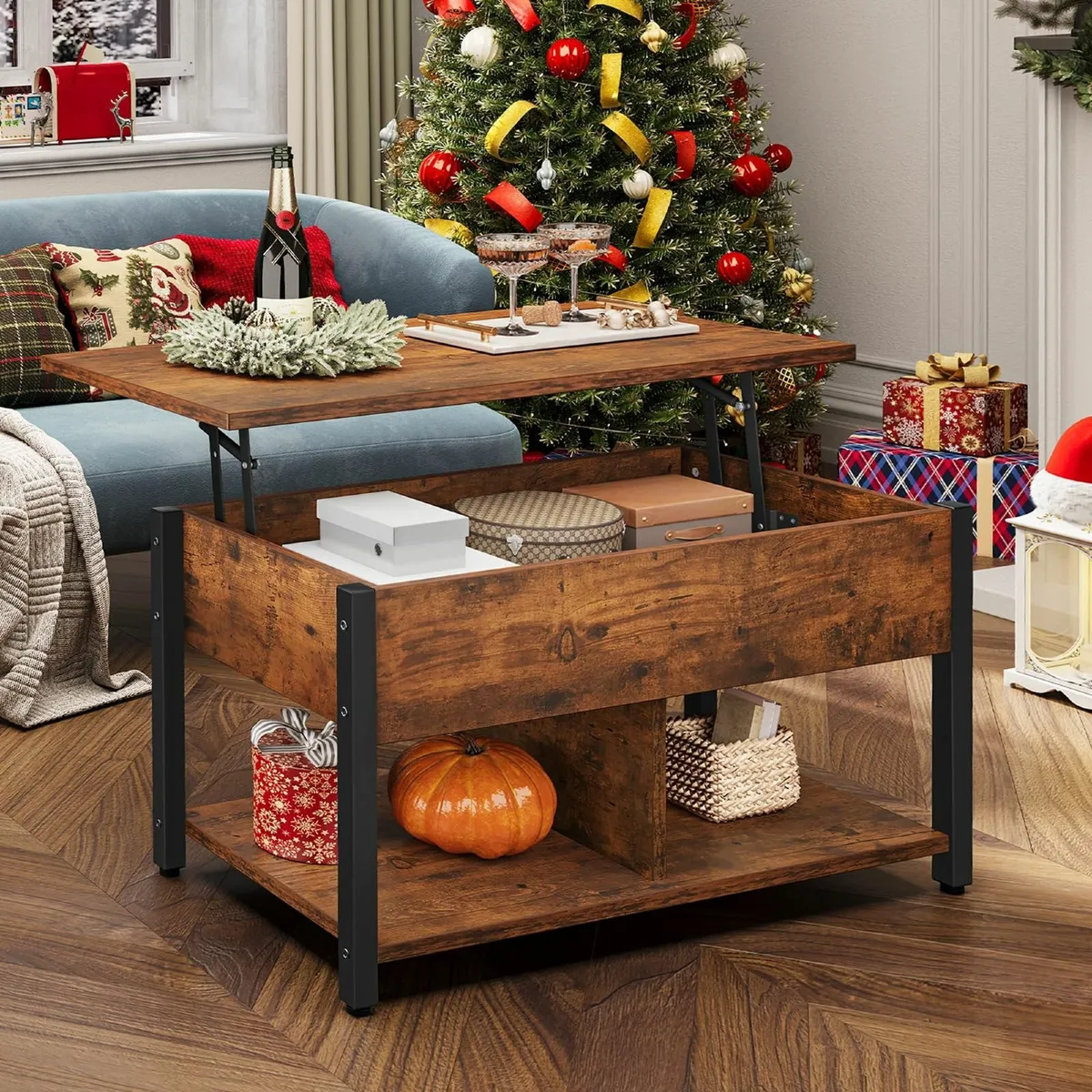 Lift Top Coffee Table Easy-Lift 2-Tier Storage - Image 1