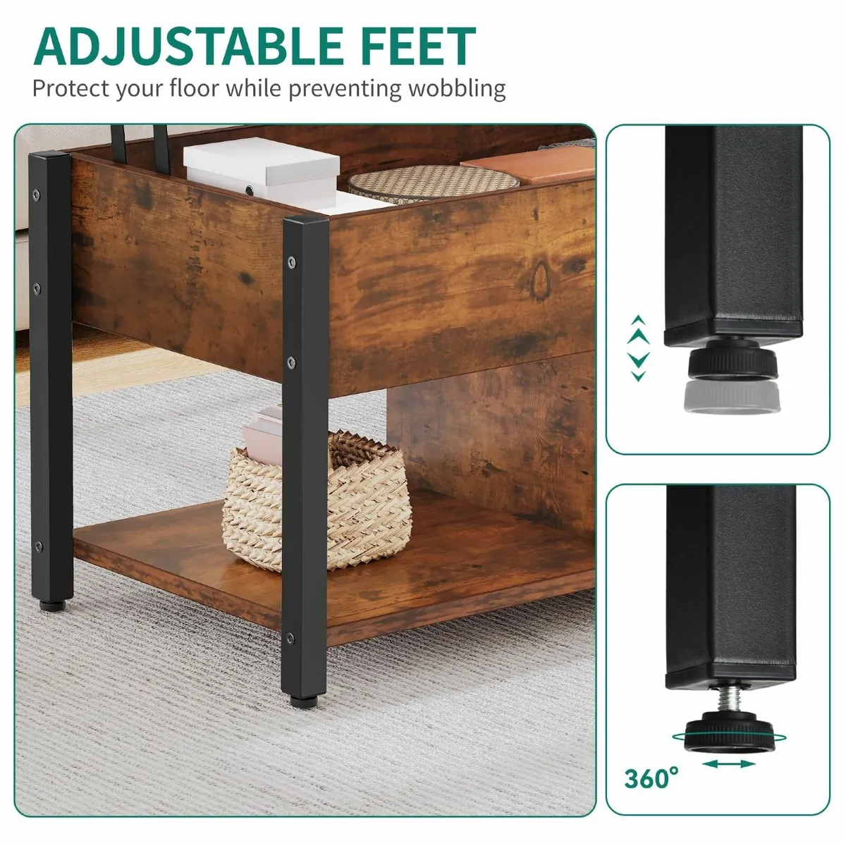 Lift Top Coffee Table Easy-Lift 2-Tier Storage - Image 4