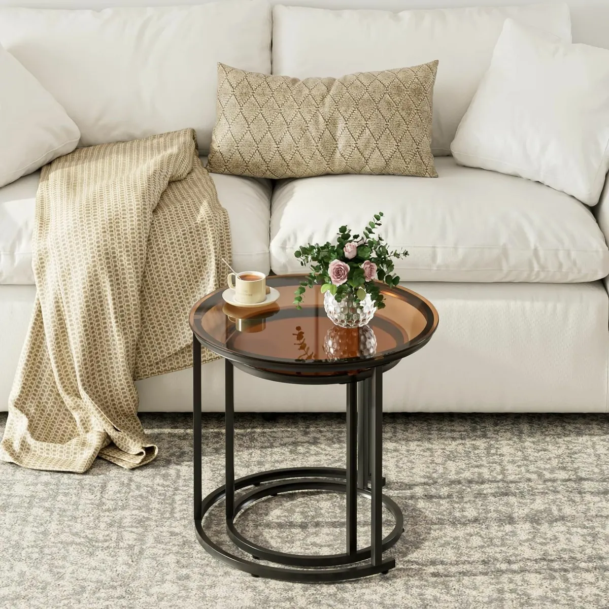 Round Nesting Coffee Tables Removable Set of 2 - Image 4