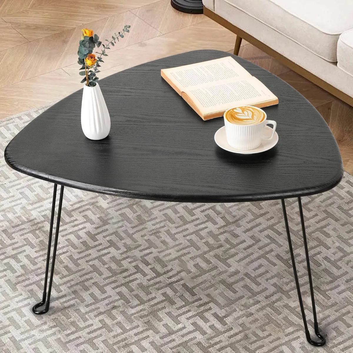 Black Folding Coffee Table Small Oval Tables - Image 1