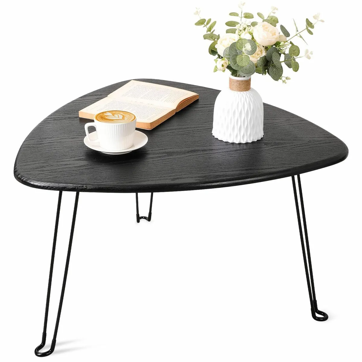 Black Folding Coffee Table Small Oval Tables - Image 3