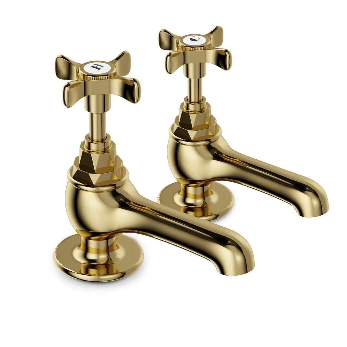 Traditional Gold Brass Basin Tap Pair 1/2 - Image 1