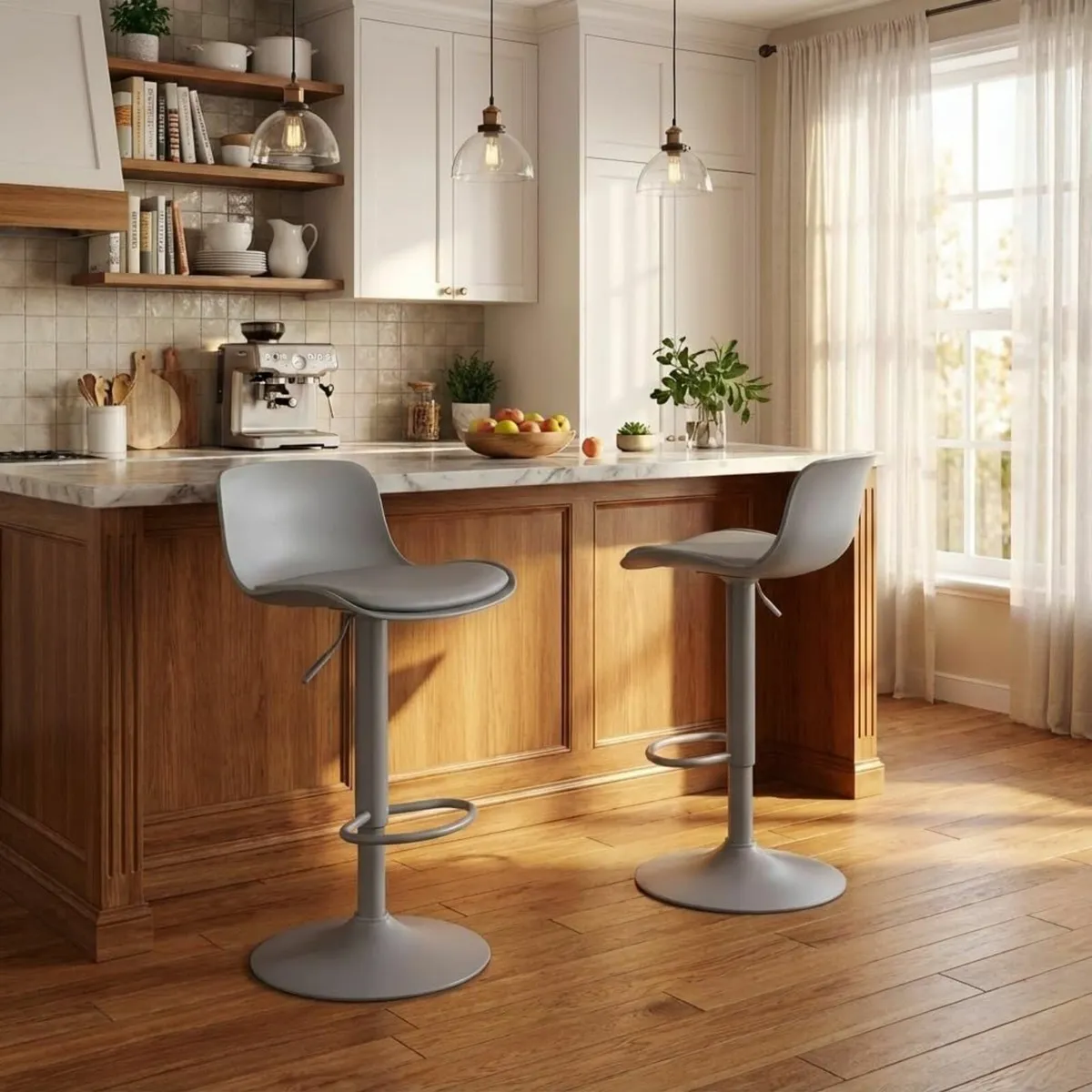 Bar Stools Set of 2 Gray Modern Counter Height - Image 1