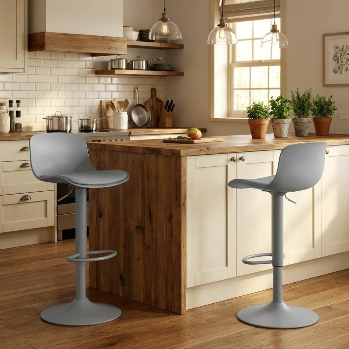 Bar Stools Set of 2 Gray Modern Counter Height - Image 3