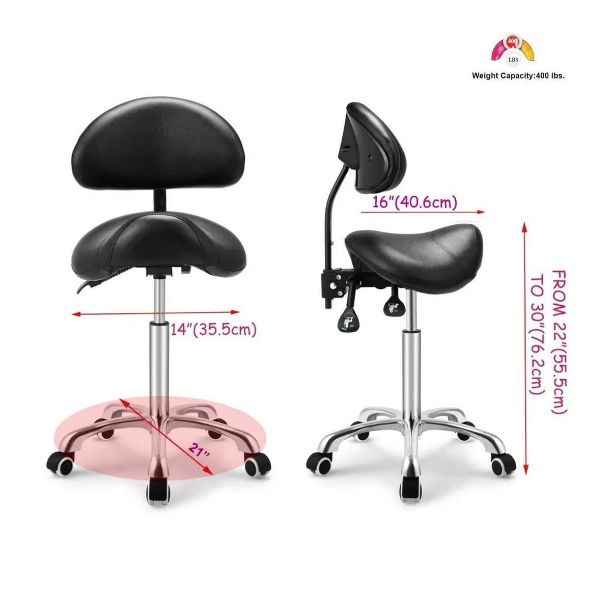 Rolling Swivel Stool with Back - Height Adjustable - Image 3