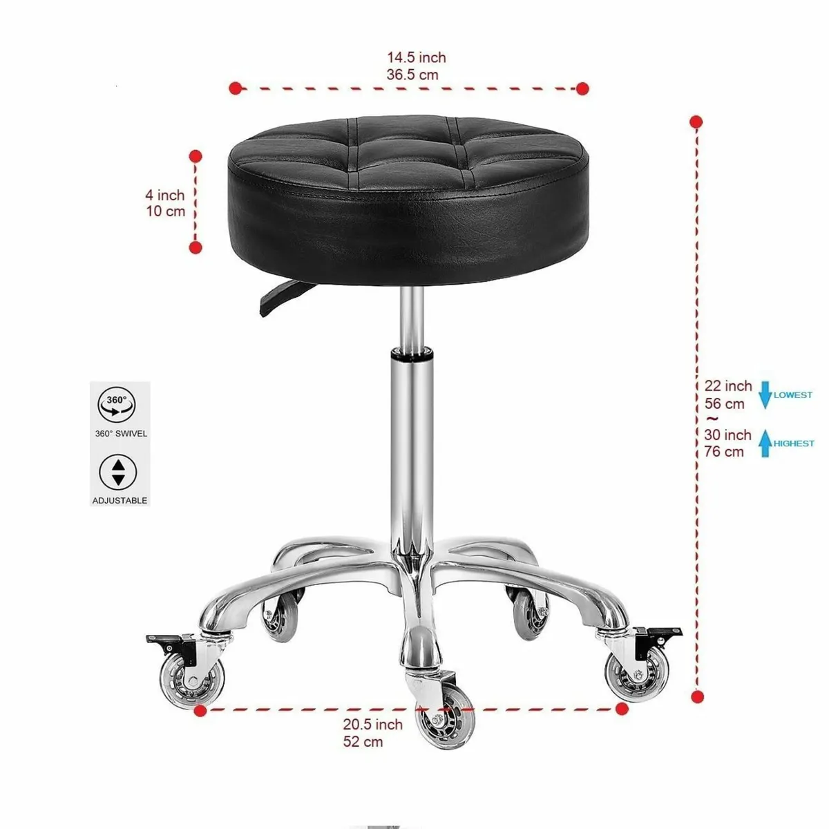 Adjustable Heavy Duty Stool - Rolling Stools with - Image 2