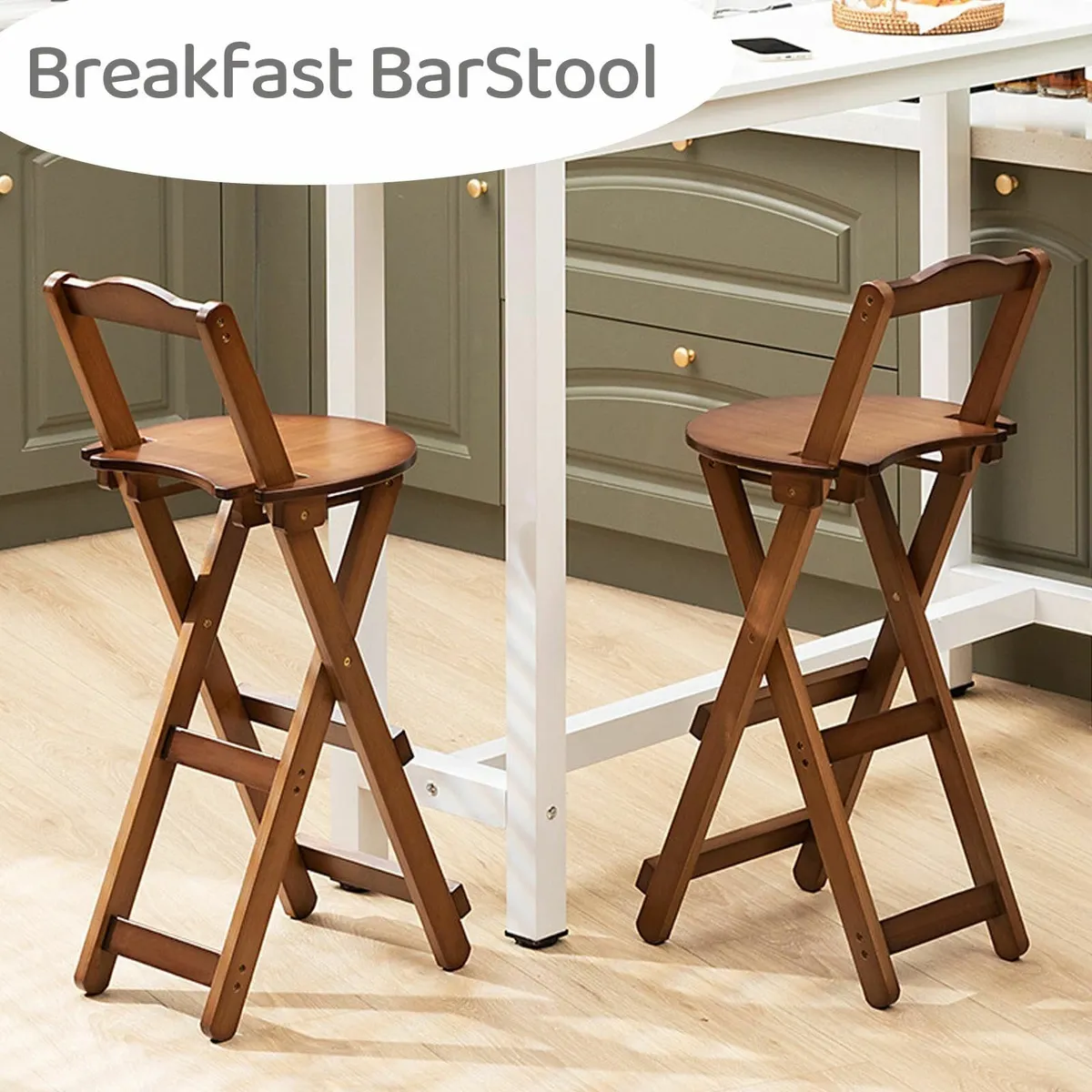 Folding Bar Stool Bamboo Counter Height Chairs - Image 4