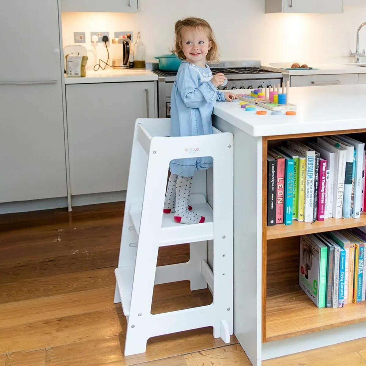 Toddler Tower with Adjustable Step White Montessor - Image 1