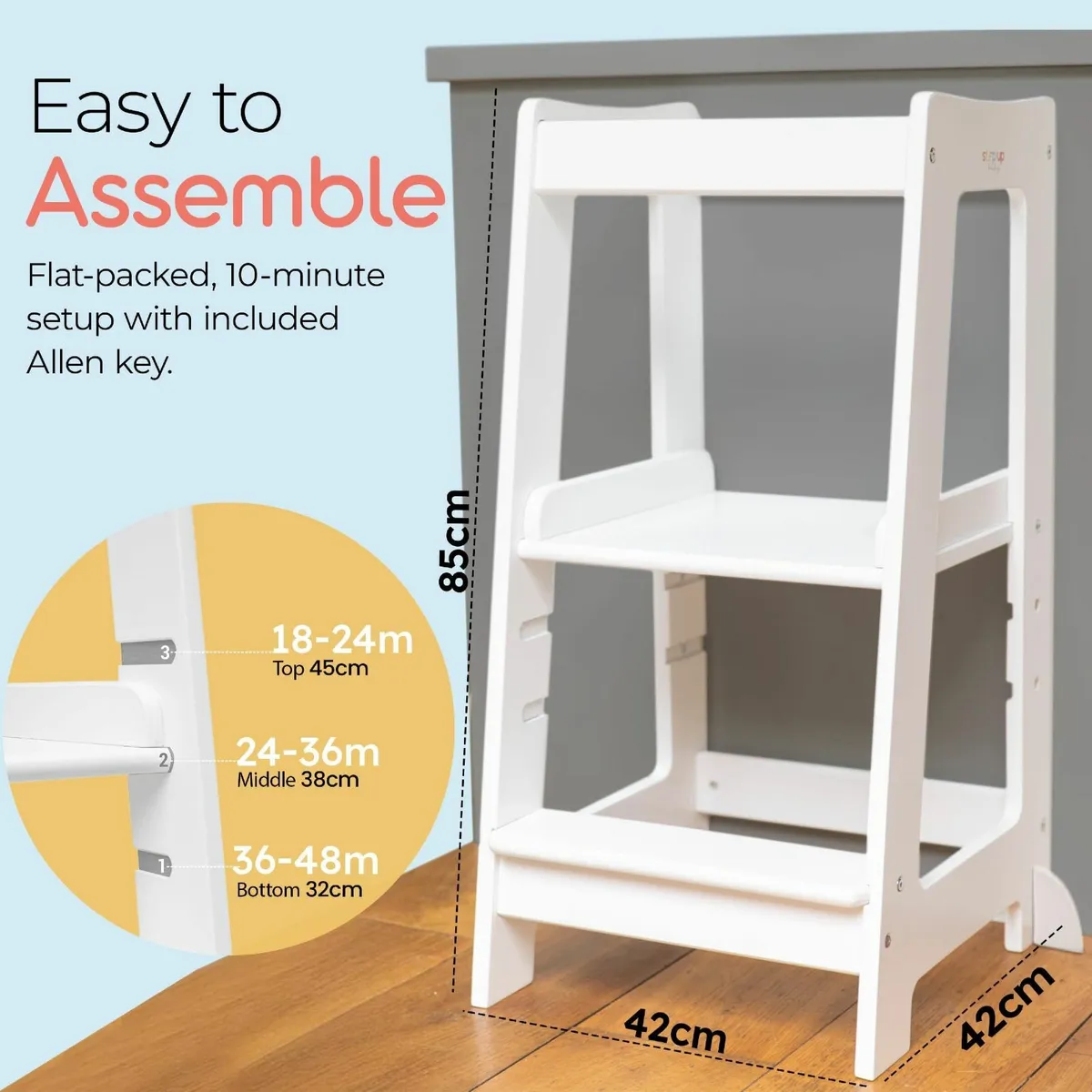 Toddler Tower with Adjustable Step White Montessor - Image 2