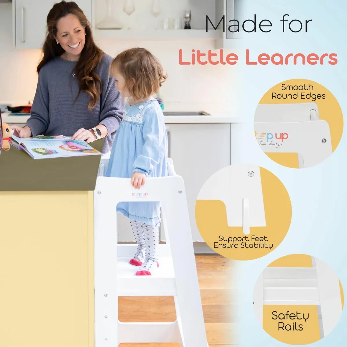 Toddler Tower with Adjustable Step White Montessor - Image 3