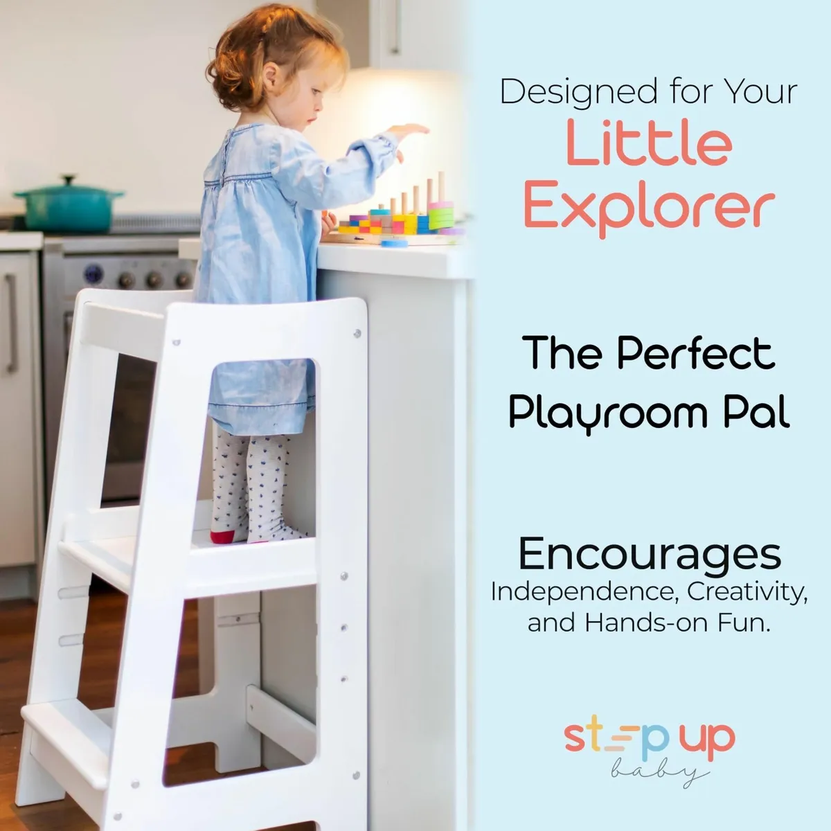 Toddler Tower with Adjustable Step White Montessor - Image 4