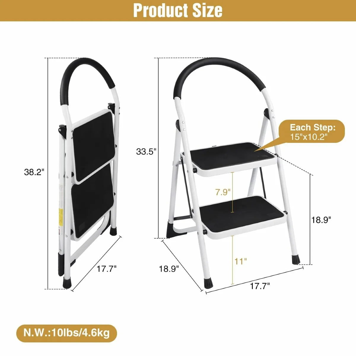 Folding 2 Step Ladder with Handrails Heavy Duty - Image 3