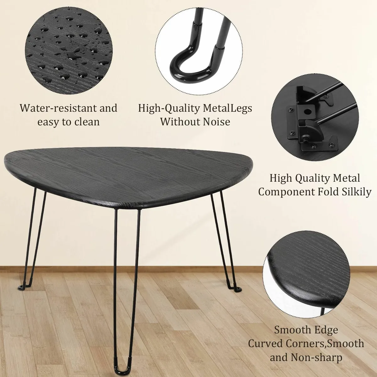 Black Folding Coffee Table Small Oval Tables - Image 4
