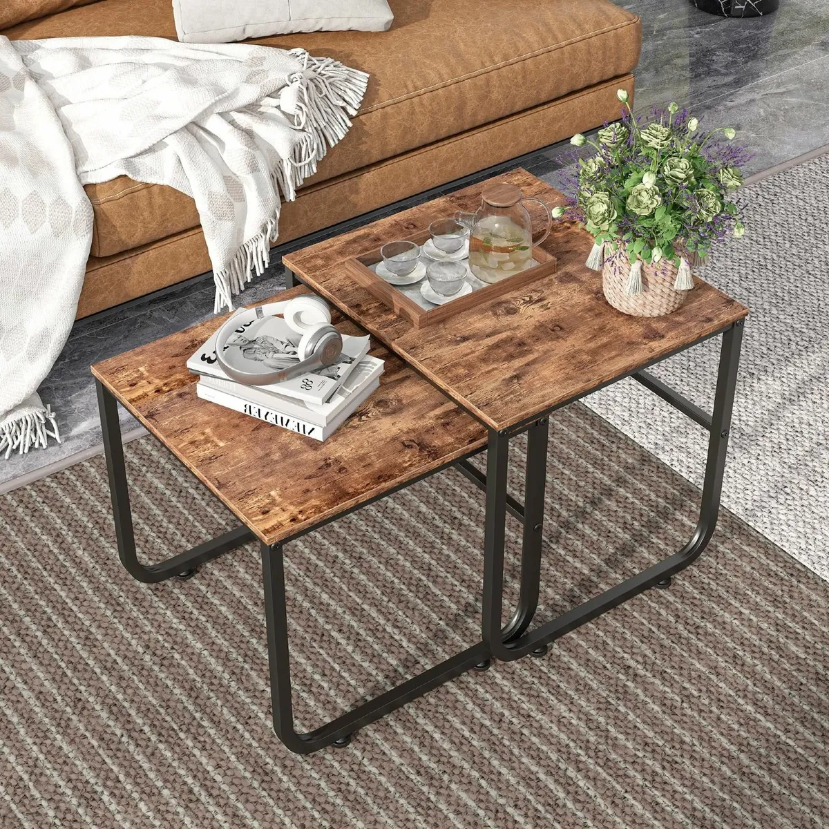 End Tables Set of 2 for Living Room Small Coffee - Image 1