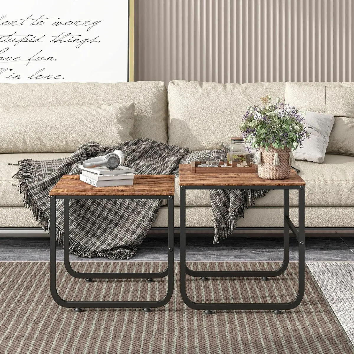 End Tables Set of 2 for Living Room Small Coffee - Image 3