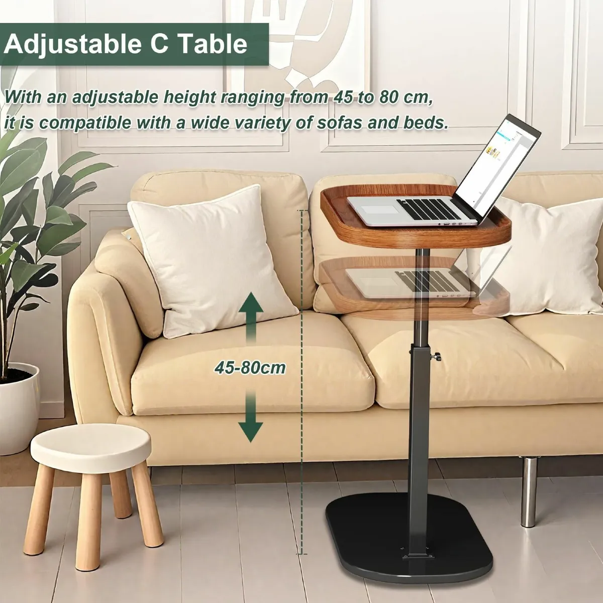 C Shaped Side Table Adjustable Height 360degreesSw - Image 3