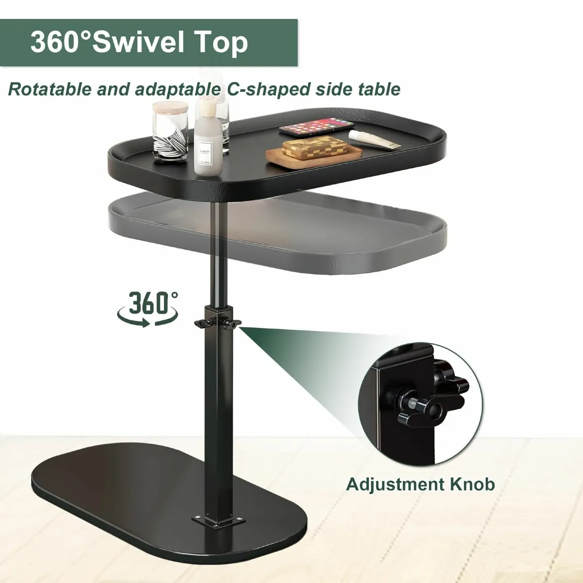 C Shaped Side Table Adjustable Height 360degreesSw - Image 4