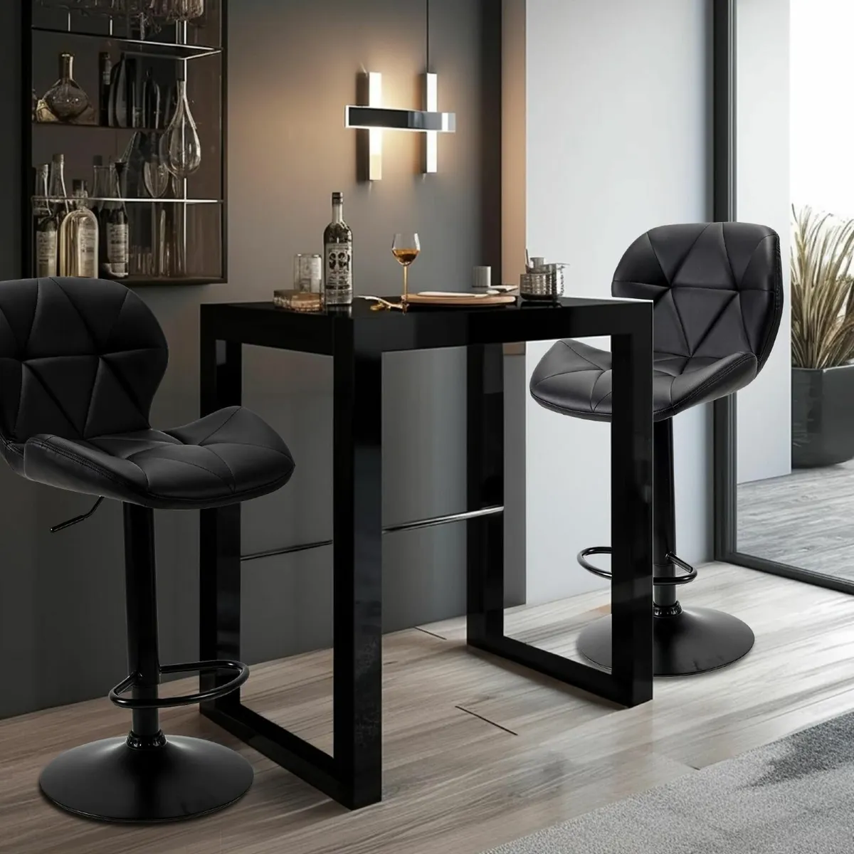 Bar Stools Set of 2 Chairs Modern Height Adjustabl - Image 2