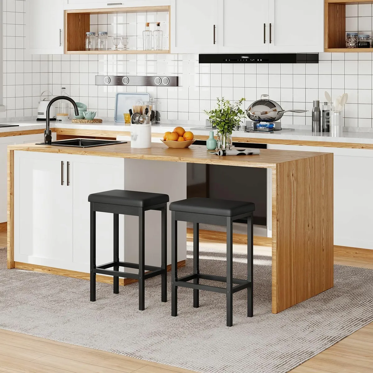 PU Leather Bar Stools Set of 2 63 cm Breakfast - Image 2