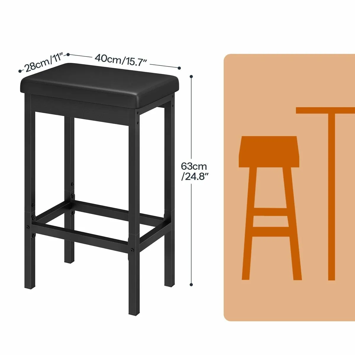 PU Leather Bar Stools Set of 2 63 cm Breakfast - Image 3