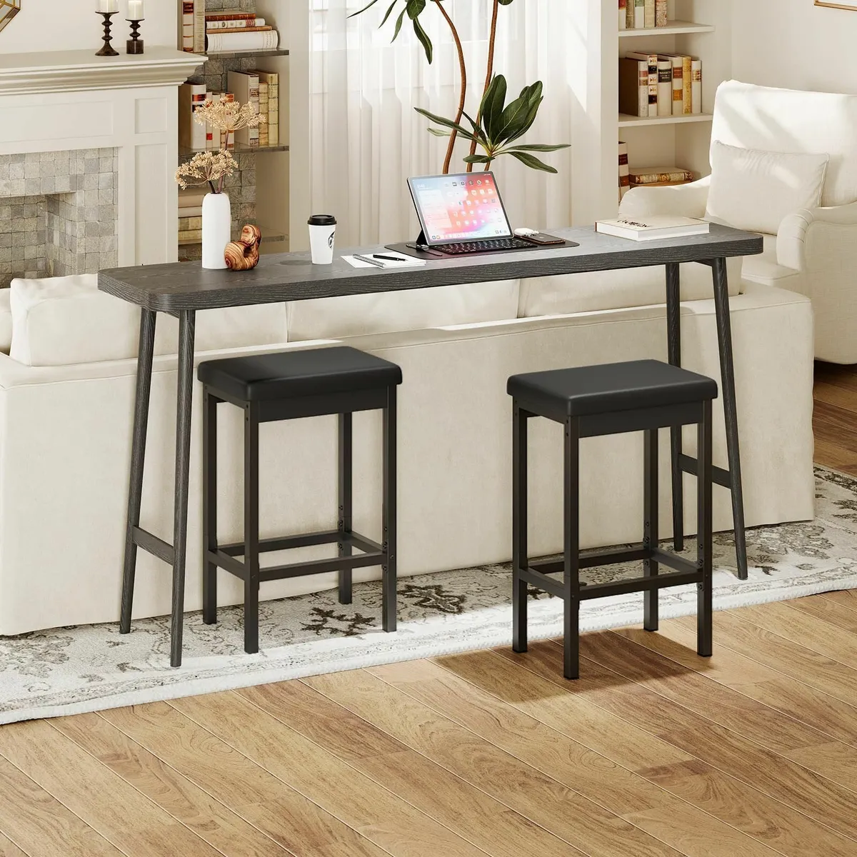 PU Leather Bar Stools Set of 2 63 cm Breakfast - Image 4