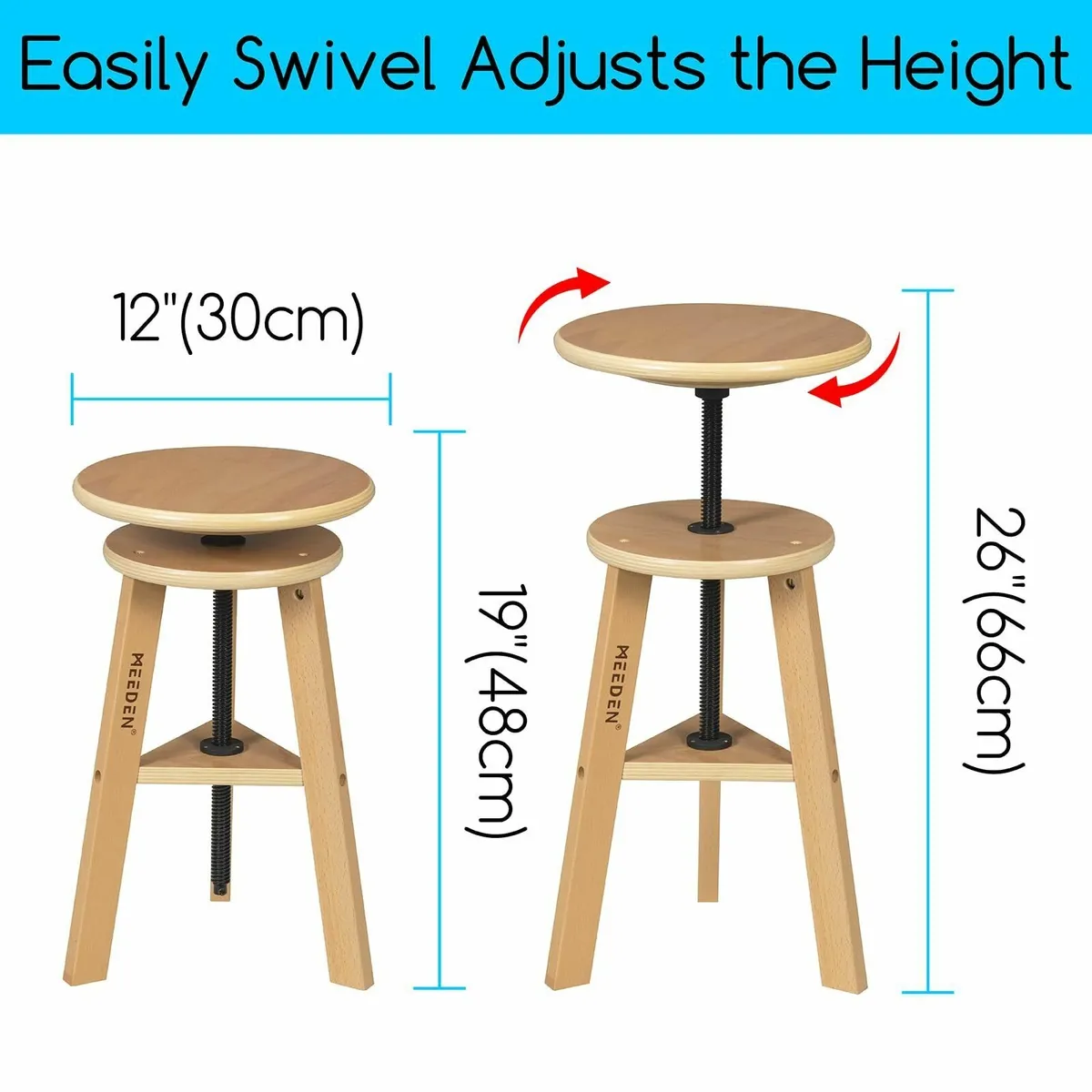 Wooded Drafting Stool with Adjustable Height - Image 3