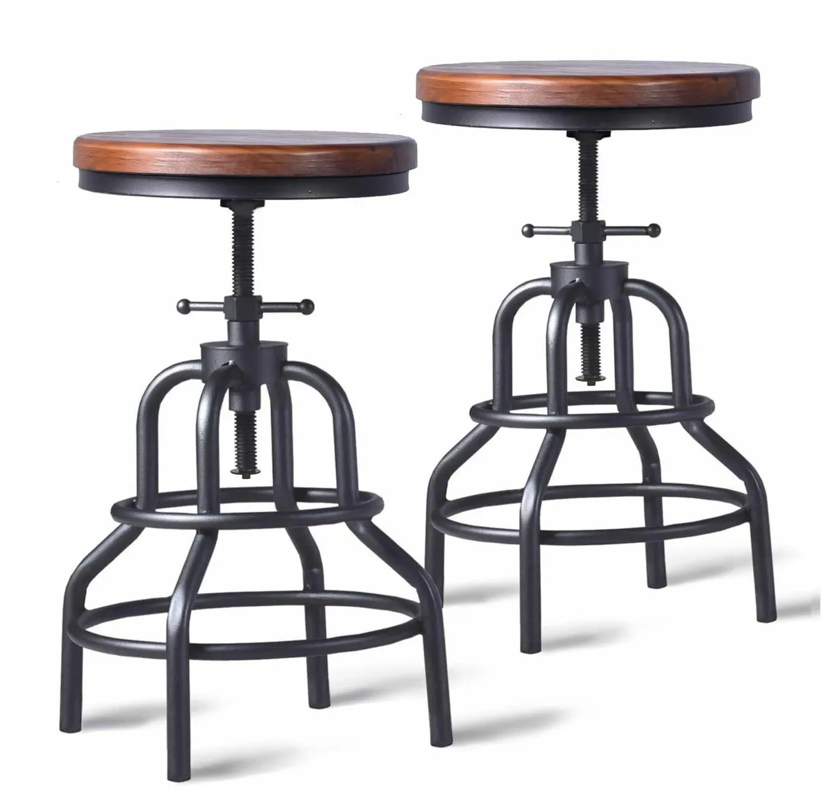 Set of 2 Industrial Bar Stools-Rustic Swivel - Image 1