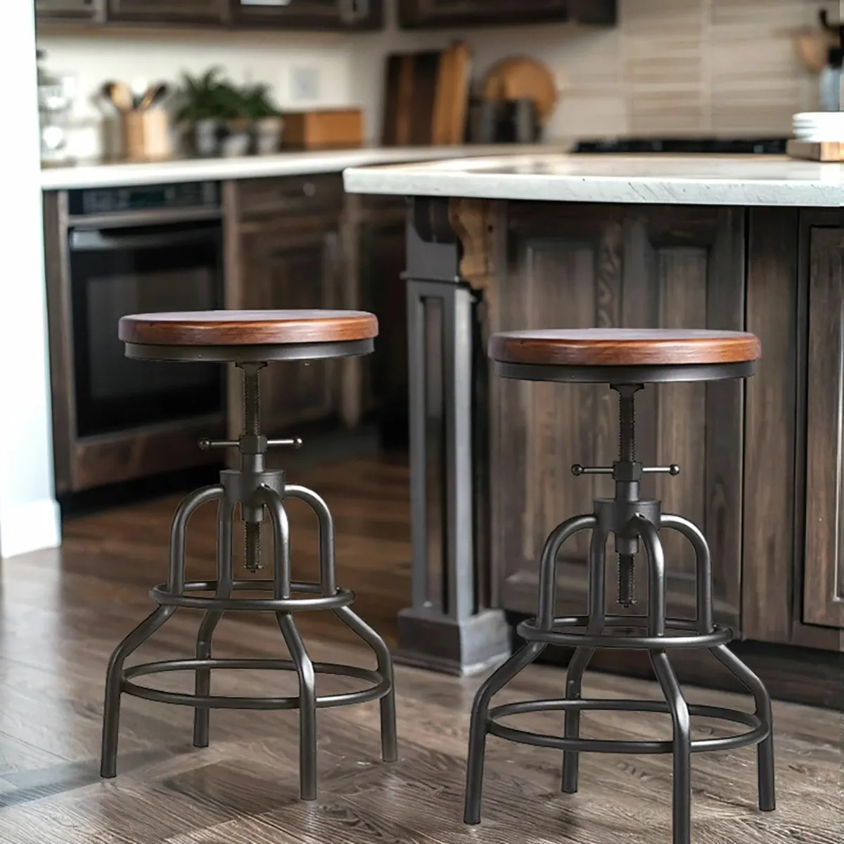 Set of 2 Industrial Bar Stools-Rustic Swivel - Image 2