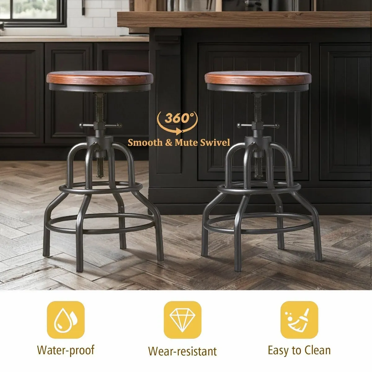 Set of 2 Industrial Bar Stools-Rustic Swivel - Image 4