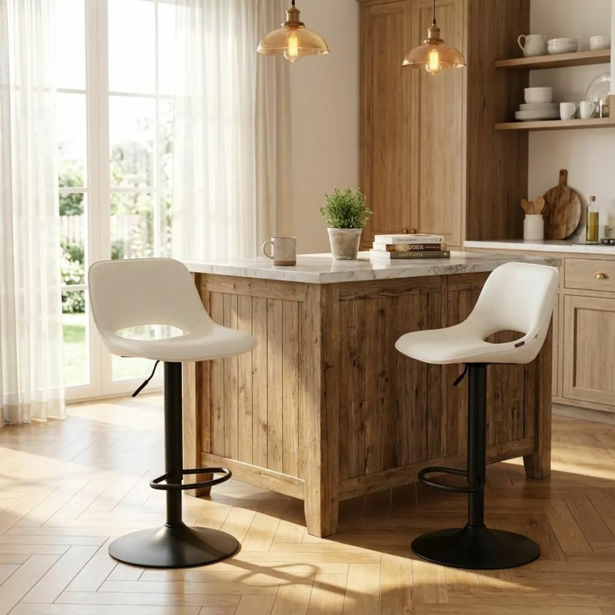 Bar Stools Set of 2 White Breakfast Barstools - Image 1