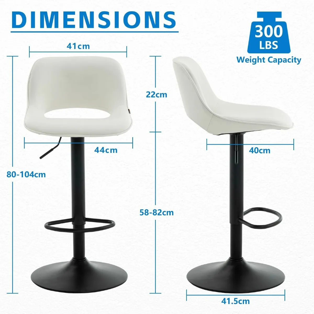 Bar Stools Set of 2 White Breakfast Barstools - Image 2