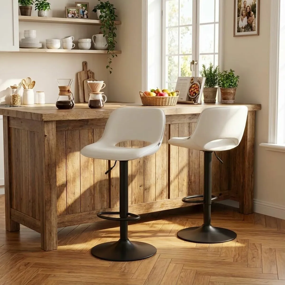 Bar Stools Set of 2 White Breakfast Barstools - Image 3