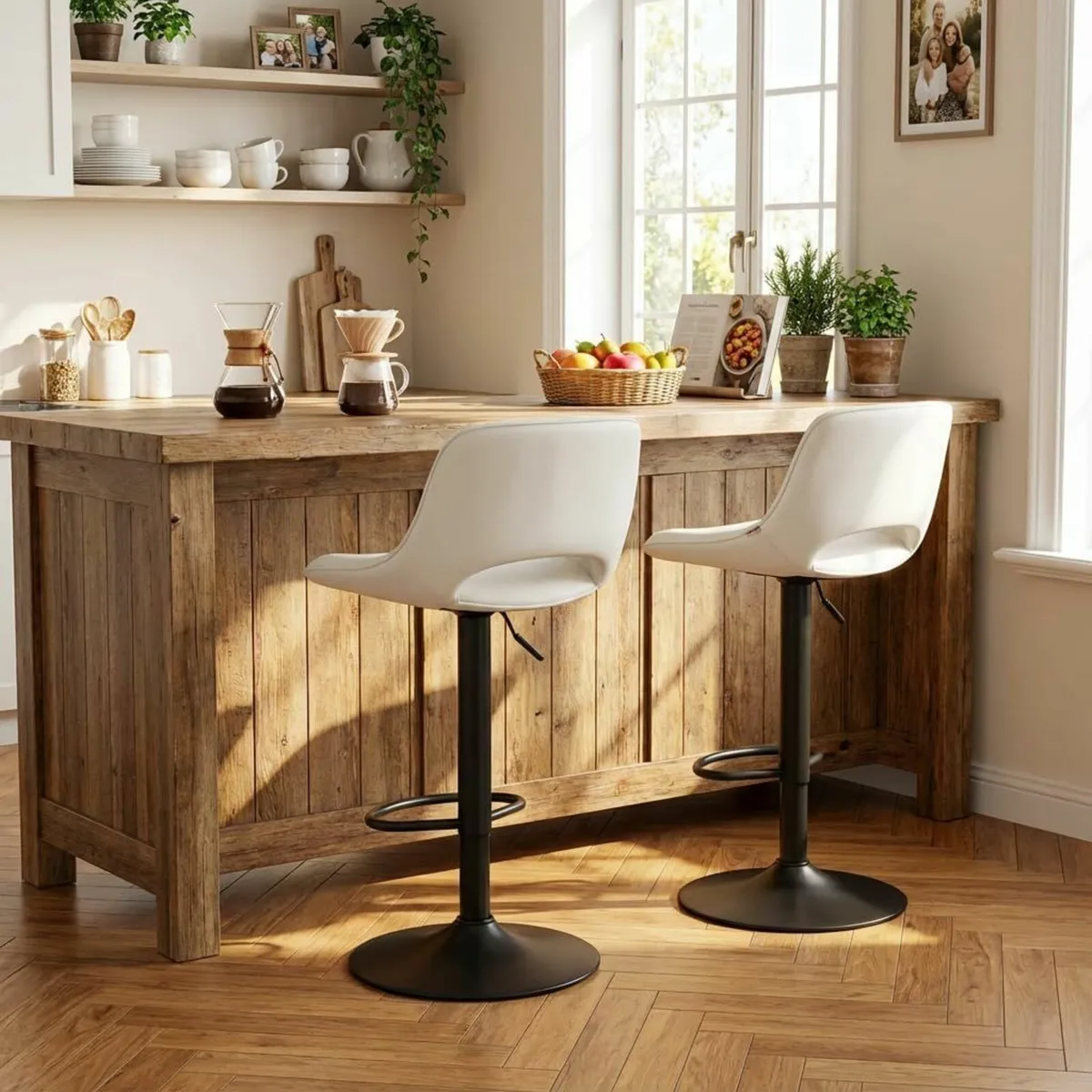 Bar Stools Set of 2 White Breakfast Barstools - Image 4