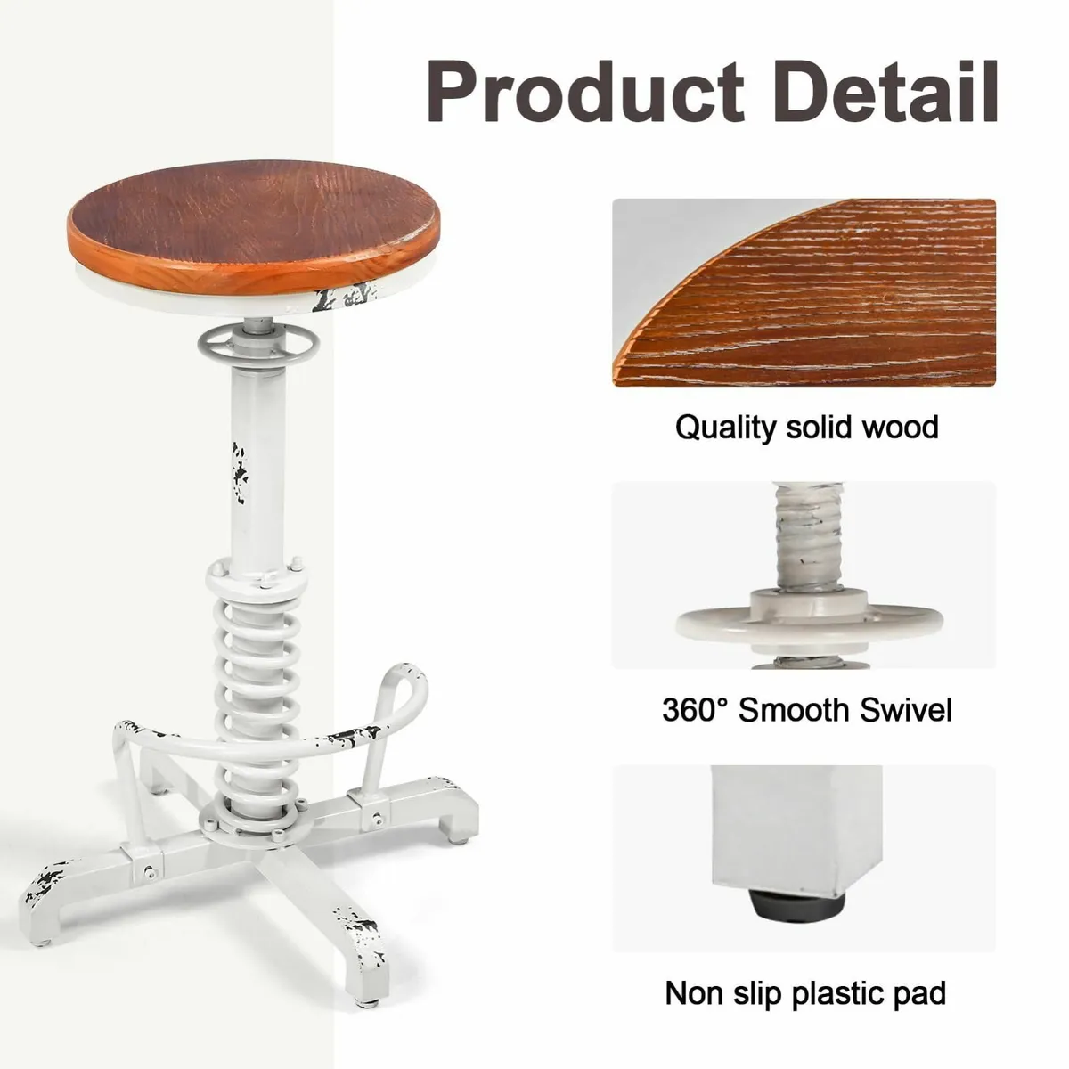 Vintage Industrial Bar Stool 24-28 Inch Height - Image 4